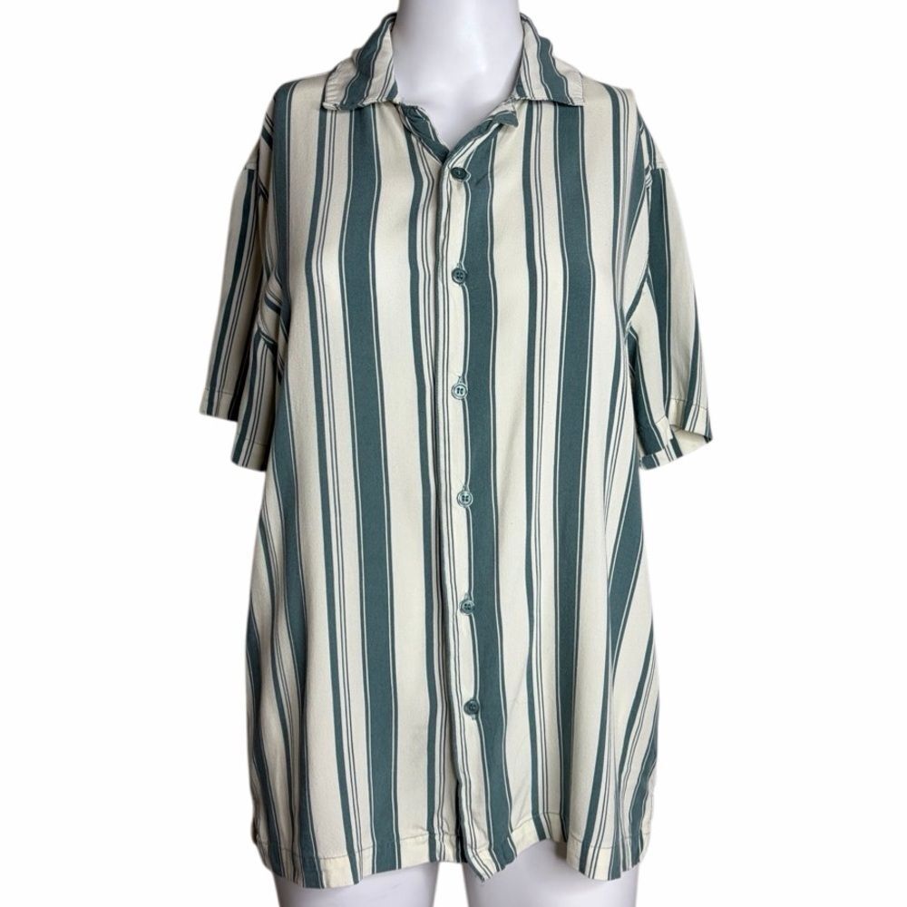 RSQ Striped Green and White Men's Shirt Small